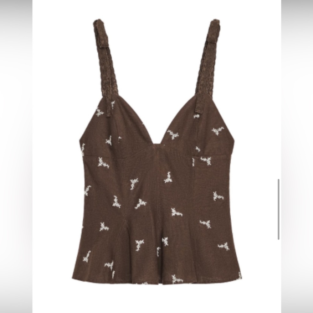 EMBROIDERED PEPLUM TOP
BROWN